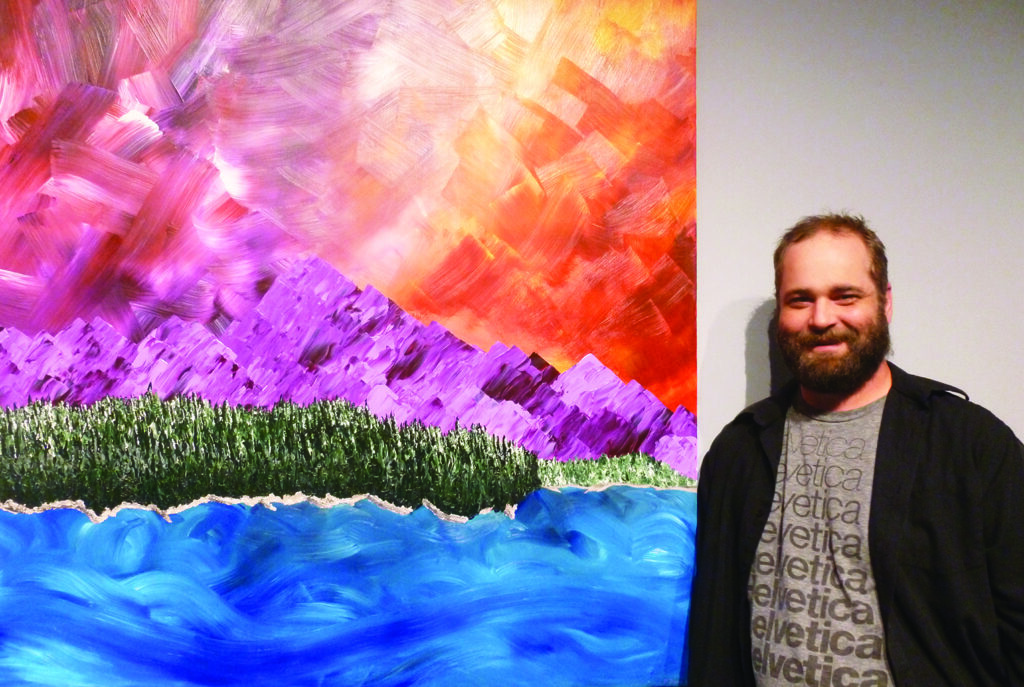Local artist (amongst other things) Mike Davies stands beside "Tempestuous," the opening work in his show, A Conversation in Colour, currently running at the Tidemark Gallery. An opening reception for the show will take place before the CFF screening of The Dressmaker on Nov. 15.