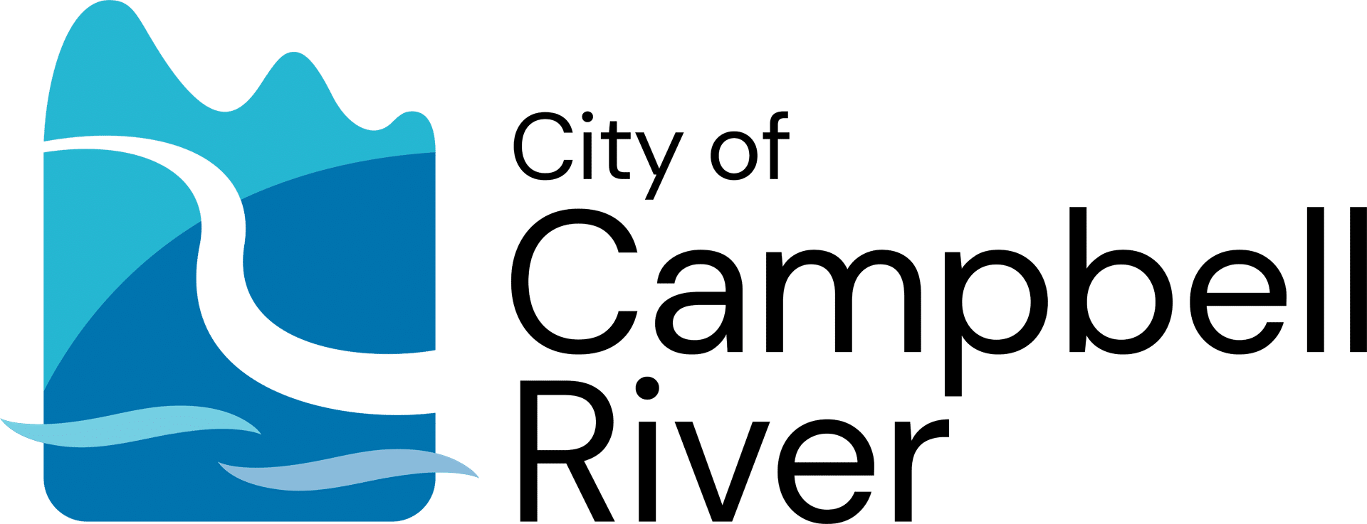 City of Campbell River logo featuring an abstract blue graphic of a winding river and text.