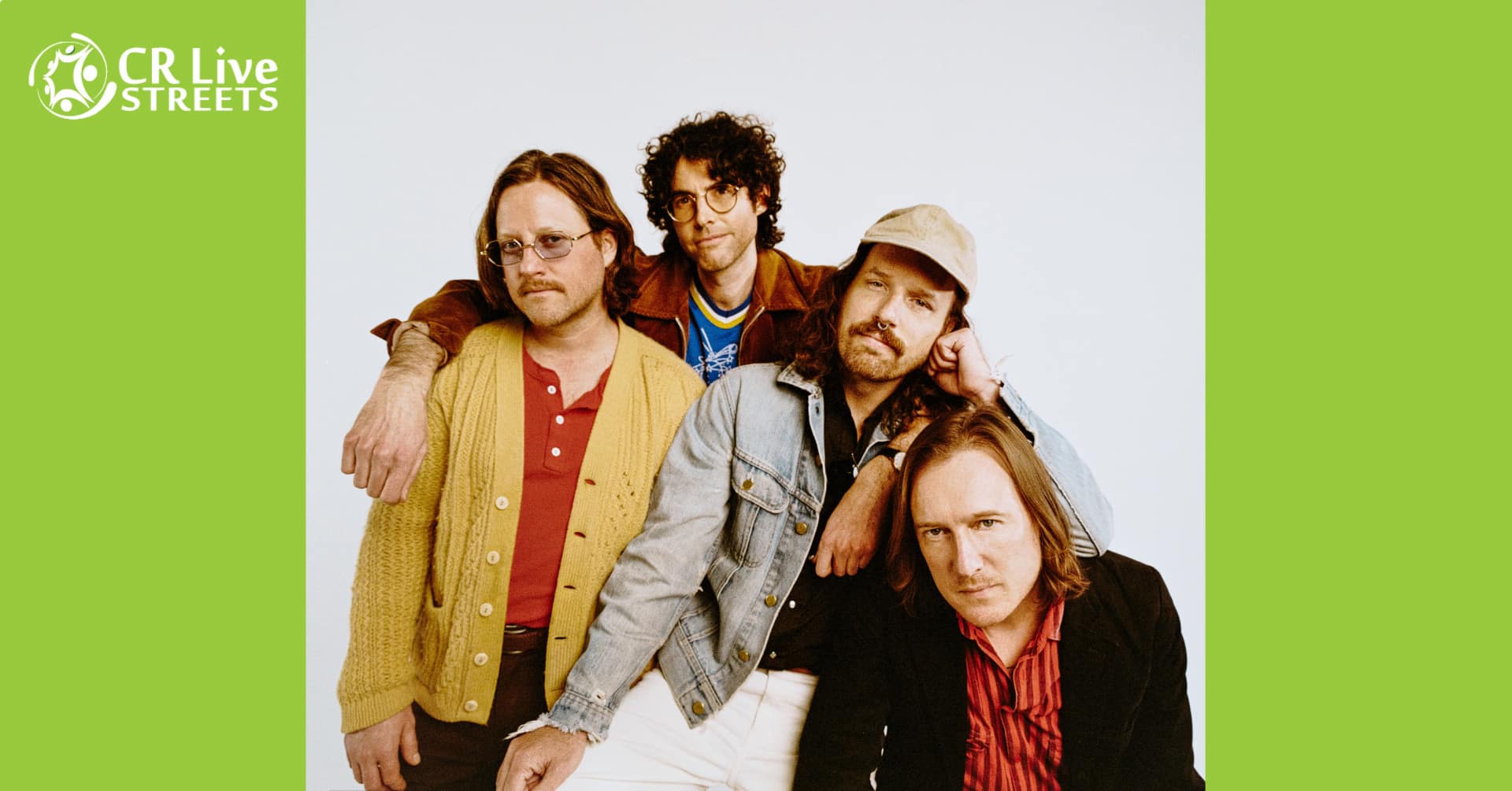 Four men pose together against a plain white background with bright green borders. The "CR Live Streets" logo appears in the top left, capturing relaxed and friendly expressions as they gear up for the anticipated Finale.