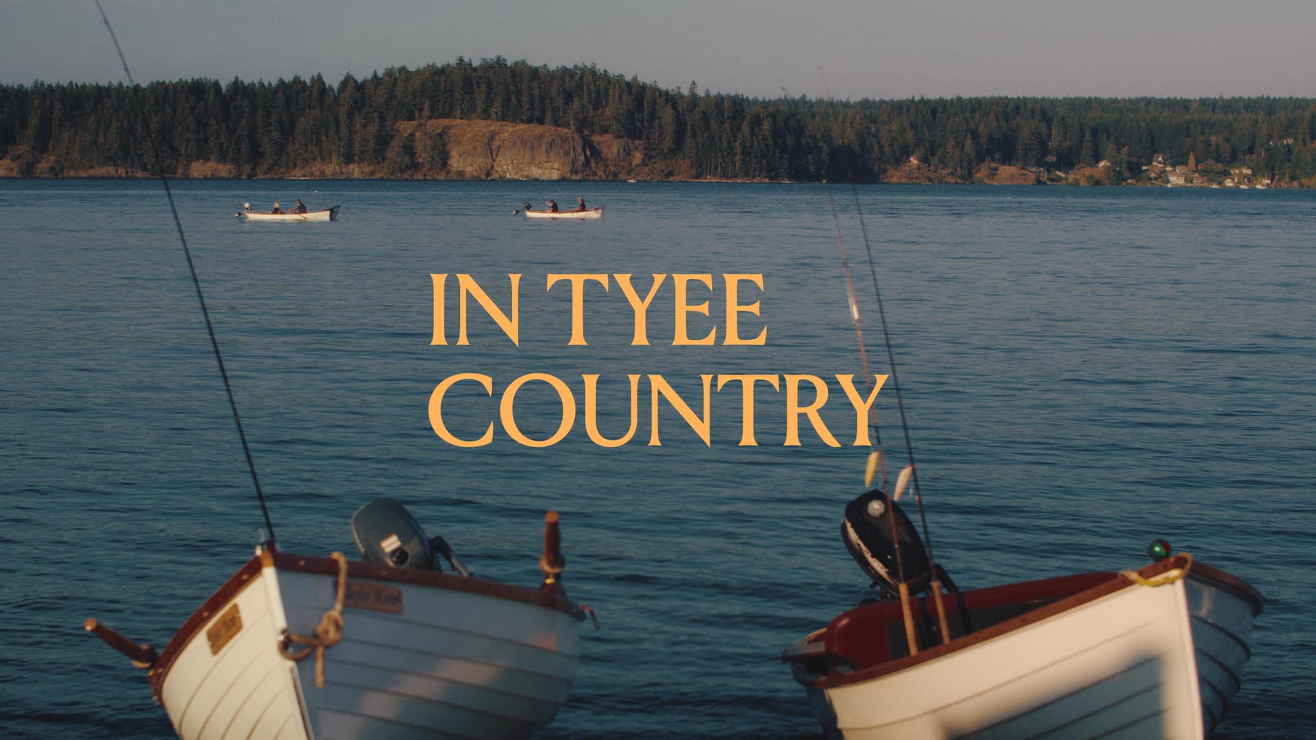 Two small motorboats float in the foreground, with two distant boats on the water and text that reads, “IN TYEE COUNTRY,” marking a premier travel destination.